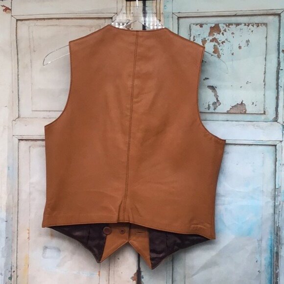 Vintage Caramel Brown Leather Vest Classic Style - Picture 2 of 5